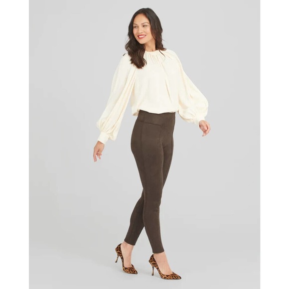 SPANX Faux Suede Leggings Chocolate Brown Pull On Women's Size Medium H14477 - Picture 14 of 15